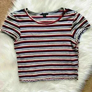 American Eagle Outfitters Cropped Ruffle Hem Striped Tee Small